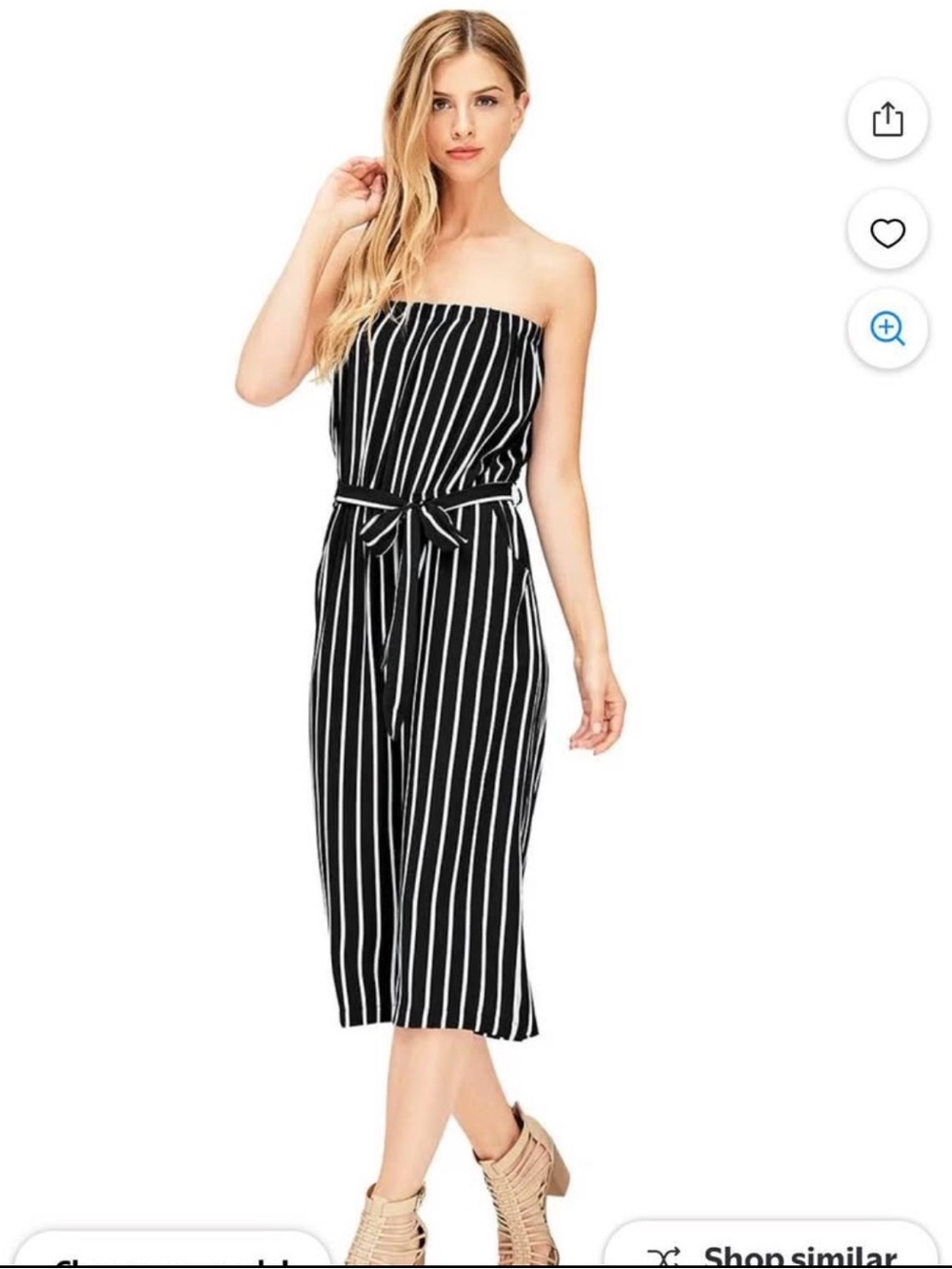 Ambiance Strapless Black and White Vertical Stripe Jumpsuit